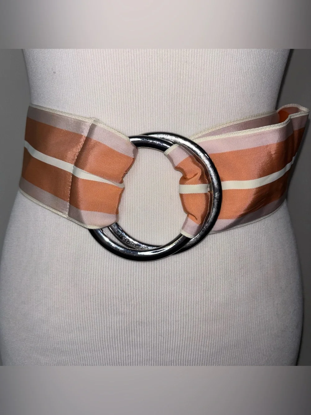 Ralph Lauren O Ring USA Striped Ribbon Belt Peach Light Pink Cream